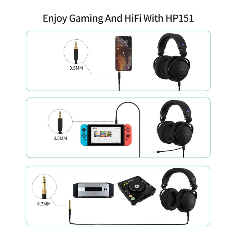 SoundMAGIC HP151 Over-Ear Wired Headphones for Monitoring & Recording, Closed-Back HiFi Stereo Headsets for Audiophiles, Work with All Audio Devices, Adjustable & Collapsible Design, Black - Image 5